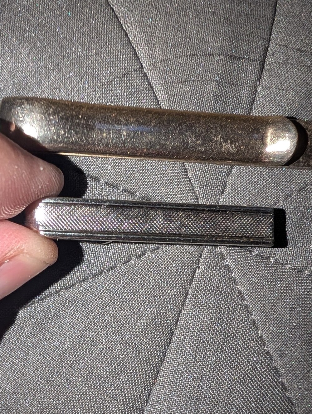 Vintage metallic silver tie bar duo